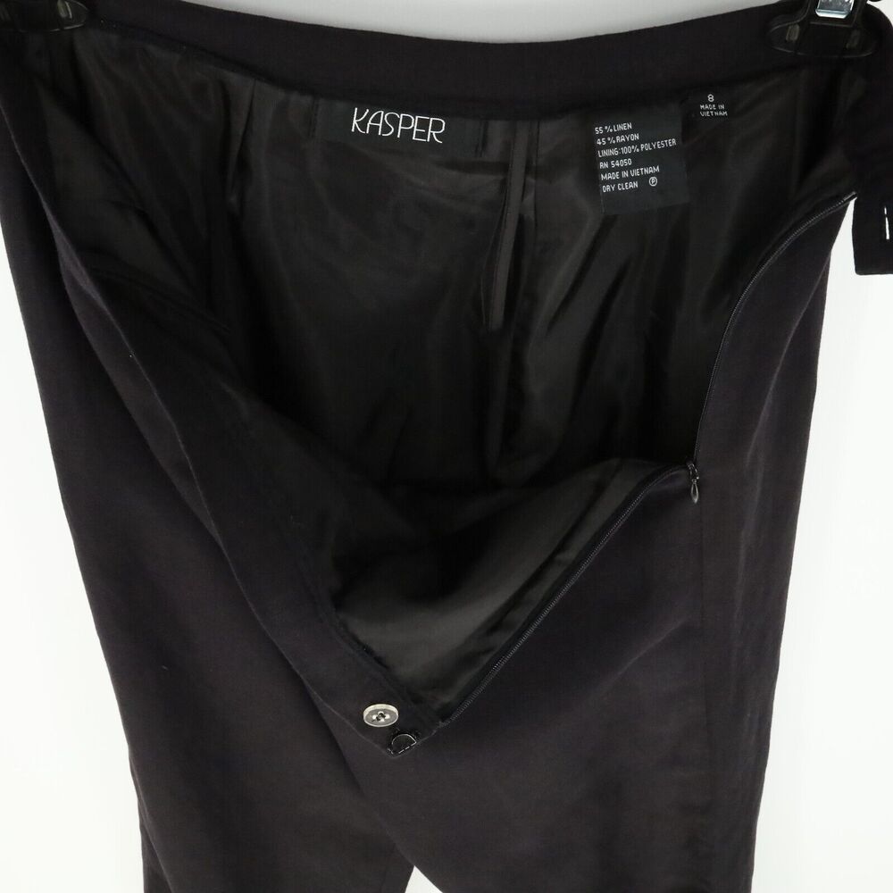 Kasper Dress Pants Womens 8 Black Linen Blend Wide Leg Lined Side Zipper Career - Picture 10 of 12